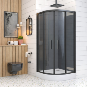 Oval Duş Teknesi Füme Temperli Cam Duşakabin + Tekne Takım